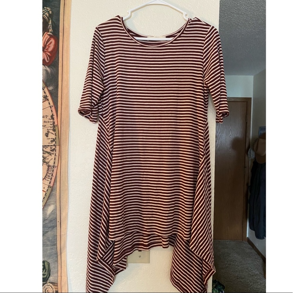Women’s deep red and white striped dress